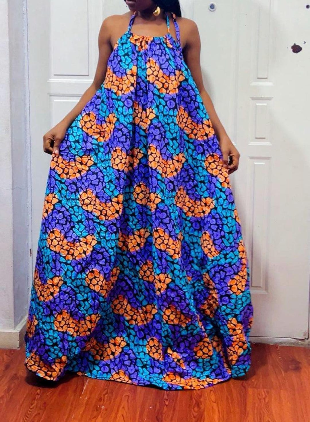 Backless Nkili African Print Maxi Dress: Ankara Long Dress, Versatile Multi Color Gown