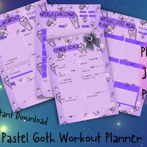 Pastel Goth Workout Planner, Printable Work Out Gym Diary, Healthy Lifestyle Fitness, Gothic Kawaii Weight Loss Journal, Purple Coffin