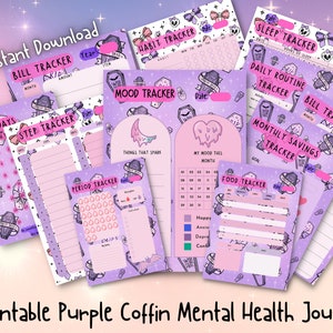 Printable Purple Coffin Pastel Goth Mental Health Journal Bundle, Self Improvement ADHD Depression Planners -  Gothic Pastel Goth Kawaii