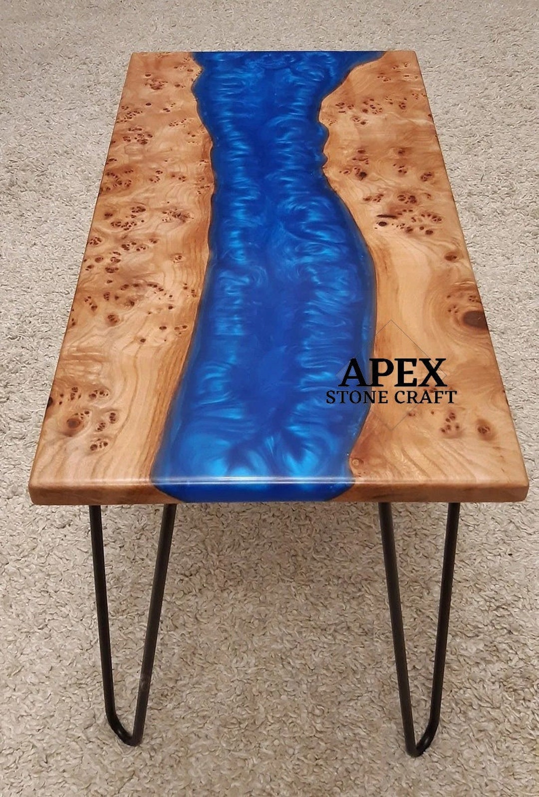 Blue Resin River Table, Epoxy Table Top, Custom Resin Table, Living
