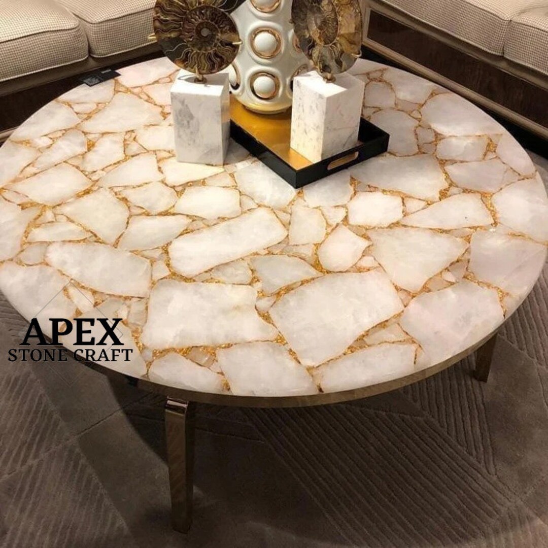 White Quartz Coffee Table Quartz Round Table Top for Home Decor Etsy