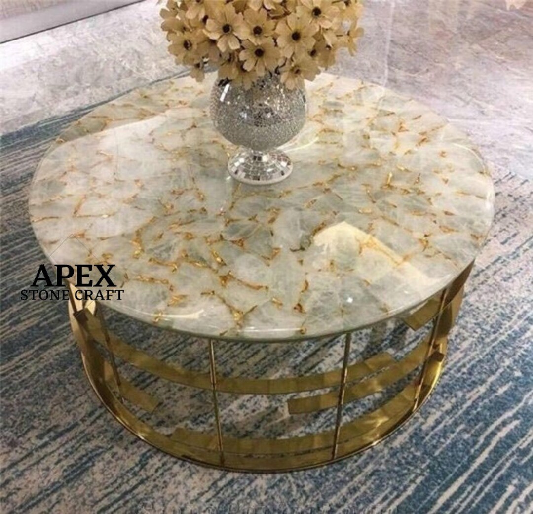 White Quartz Coffee Table Quartz Stone Table Handmade Home Etsy