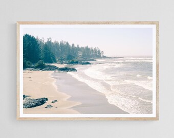 Neutral coastal print, Warm tones Beige Green Ocean Waves Printable poster Sandy beach Wall decor Instant download Landscape Calm Boho