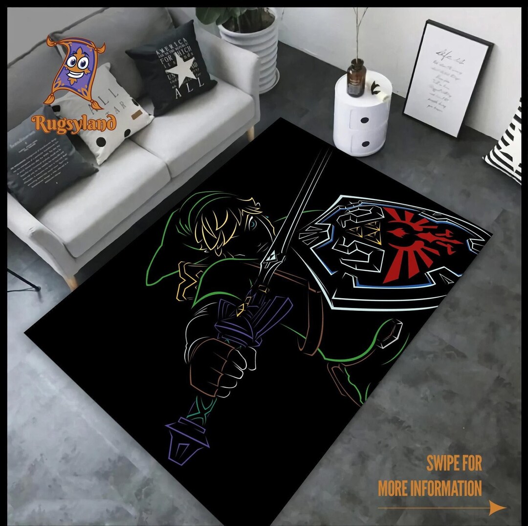 Zelda Floor Area Rug, Legend of Zelda Rug, Game Room Rug, Gamer Rug