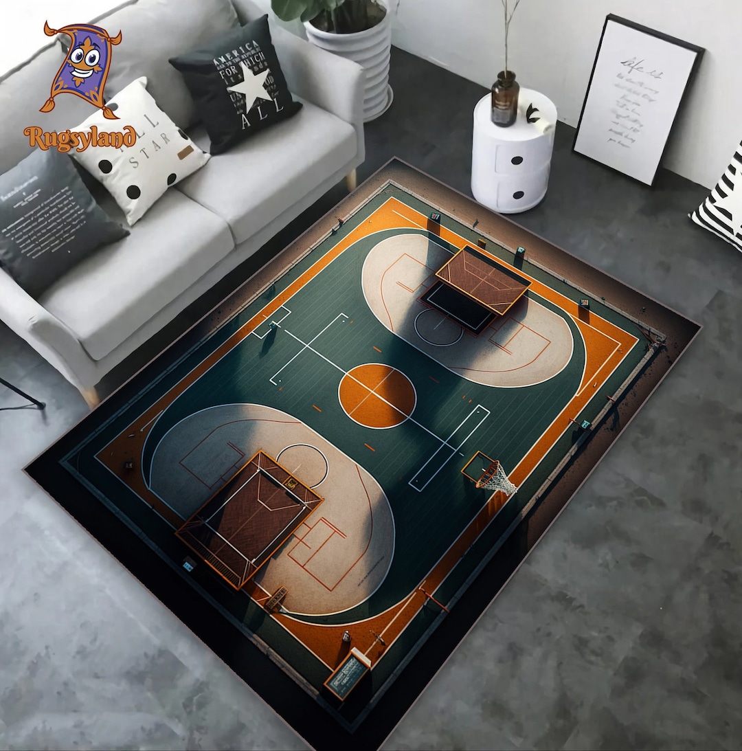 Basketball Court Rug, Basketball Court Printed on a Rug, Decoration for