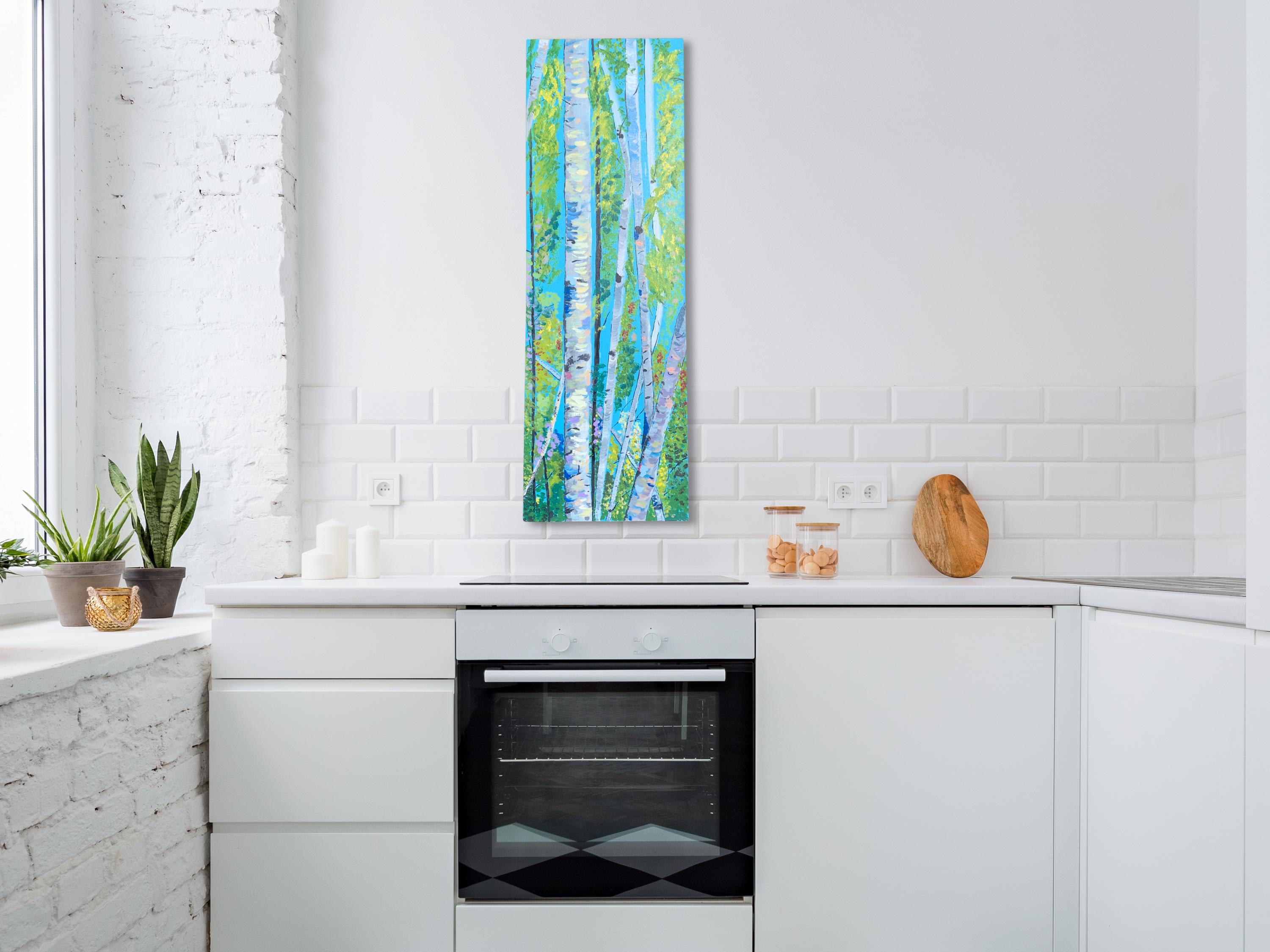 Abstract Birch Trees Painting on Canvas Blue Green Aspen Forest Wall ...