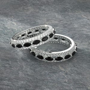 Black Onyx Moissanite Eternity Band - Sterling Silver Marquise Ring