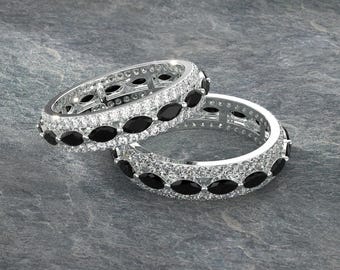 Black Onyx and Moissanite Eternity Band, Marquise Black Onyx Engagement Ring, Black Onyx Wedding Band, Anniversary Gift for Her Gift for mom