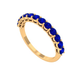 Blue Sapphire Half Eternity Ring: 14k Gold Plated Sterling Silver