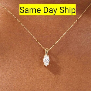 Marquise Cut CZ Diamond Solitaire Pendant Necklace - 14k Gold