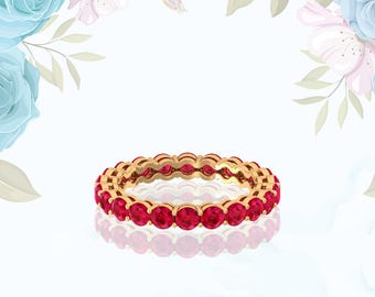 Ruby Eternity Band Ring: Sterling Silver Stackable Wedding Jewelry