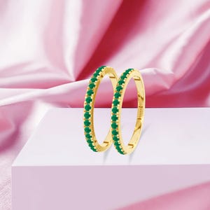 Dainty Emerald Eternity Band Ring: 14K Gold Plated Sterling Silver