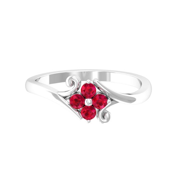 Bague fleur rubis bague de fiançailles florale en argent