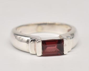 Natural Red Garnet Ring Baguette Garnet Ring in Sterling Silver Ring, Man&#39;s Silver Ring, Women Anniversary Ring Unisex Ring Gift for her