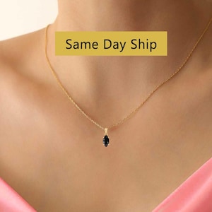 Marquise Cut Solitaire Pendant Necklace, Marquise Cut Black Onyx Necklaces for Women, Gold Necklace, Bridal Jewelry Gifts for her BFF