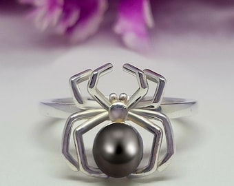 Natural pearl Spider Ring, Spider Gothic Ring, 925 Sterling Silver Ring Gift for Her, Woman Ring Halloween Jewelry Antique Ring