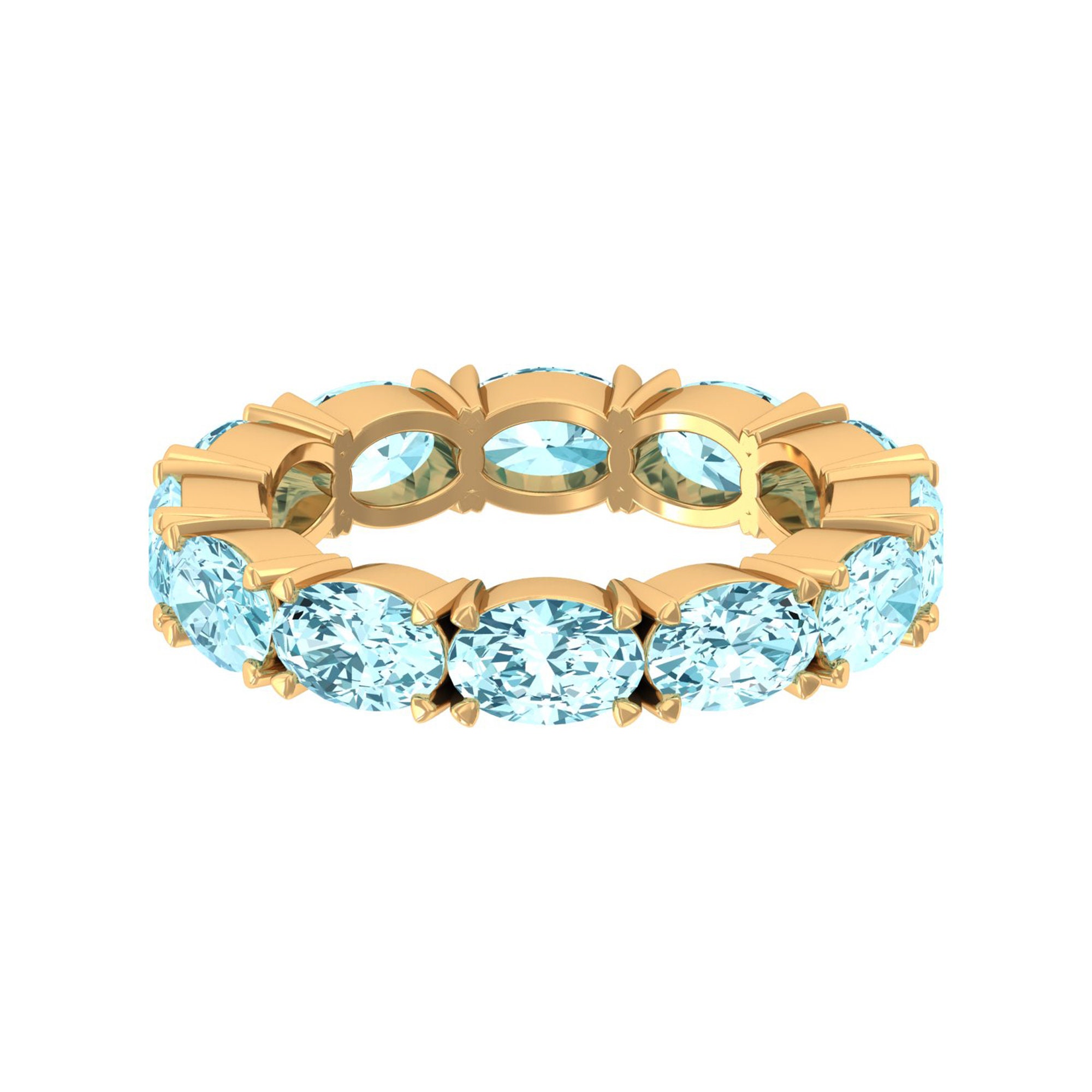 Aquamarine Wedding Band Sterling Silver, March Birthstone Full Eternity Aquamarine Ring Valentine Gift for Her Women Lab Grown Aquamarine