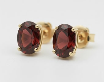 Oval Garnet Stud Earrings | Sterling Silver January Birthstone