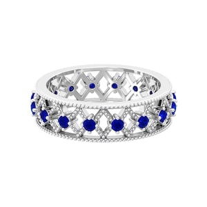 Lab Grown Blue Sapphire Sterling Silver Wedding Band: Gothic Promise Ring