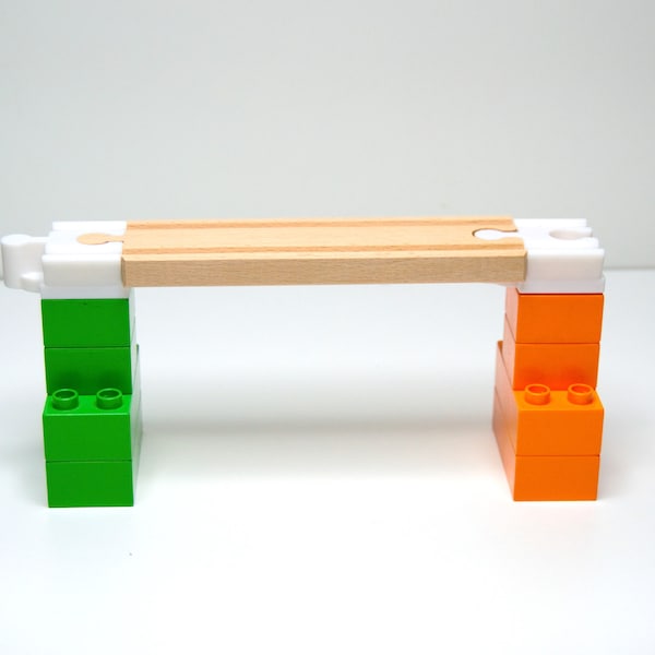 10 Adapter Holzschienen Bausteine mit Lego Duplo, Brio, Lillabo, Thomas