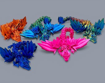 Flying Dragon Rose Look - Rose Dragon - Crystal Dragon - Flexi Dragon - Articulated Dragon - 3D Printed Dragon - Fantasy Gift - 34 cm long