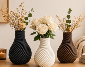 Modern vase ALMA – 3D printed from PLA bioplastic, waterproof – minimalist design for fresh & dried flowers (24 cm)