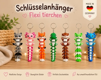 Flexible Animal Keychain | Axolot | Fox | Dinosaur | Crocodile | Raccoon | Cat | Kawaii Bag Charm | Gift for Animal Lovers