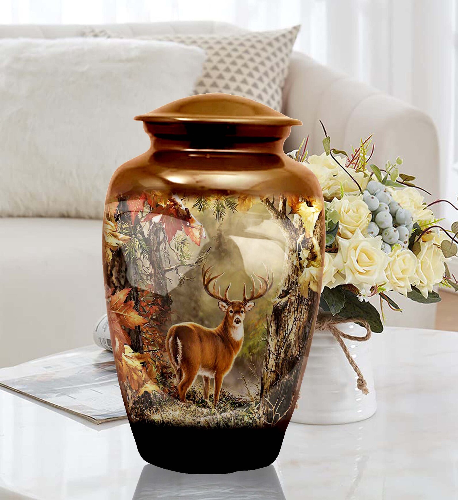 Deer Hunting Forest Cremation Urn Deer Urn Urn for Human Ashes, Adult