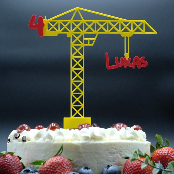 Caketopper Kran Baustelle Kindergeburtstag Personalisierbar mit Name und Zahl mehrfarbig