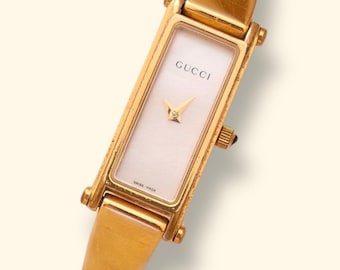 Vintage Gucci 1500L Gold Bangle Watch with White Dial, 90s Quartz