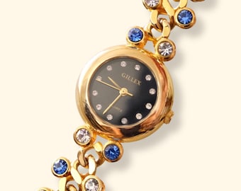 vintage 18k gold plated gillex multigem dainty ladies watch working