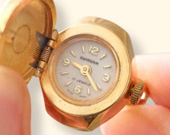 Vintage Mechanical Hidden Watch Ring: Adjustable CZ Statement