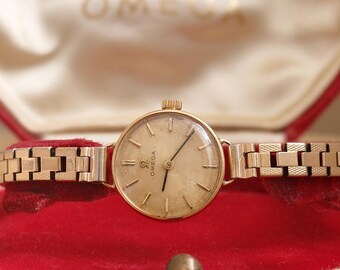 1960年代ヴィンテージ 9金オメガカクテルウォッチ 金メッキブレスレット オリジナルシェルオメガボックス 手巻き