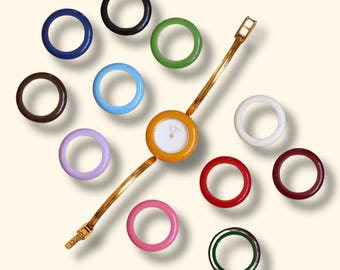 希少なヴィンテージ グッチ 11/12.2 ゴールドメッキ 交換式ベゼル バングルウォッチ（箱付き）