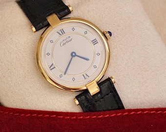Vintage 1980s Cartier Must de Cartier Vendôme Vermeil Quartz Watch | 18K Gold-Plated 925 Sterling Silver | Red Cartier Pouch Included