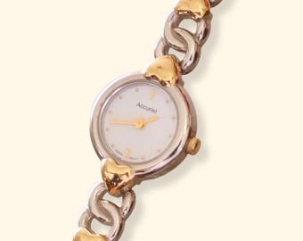 Sweet Vintage Ladies Accurist Two Tone Heart Watch Working