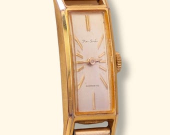 Vintage Fine Seiko Ladies Dress Watch 17 Jewels Diashock Hand Wound Gold Plated Rolled Gold Bracelet Rectangular 1950s 1960s Working