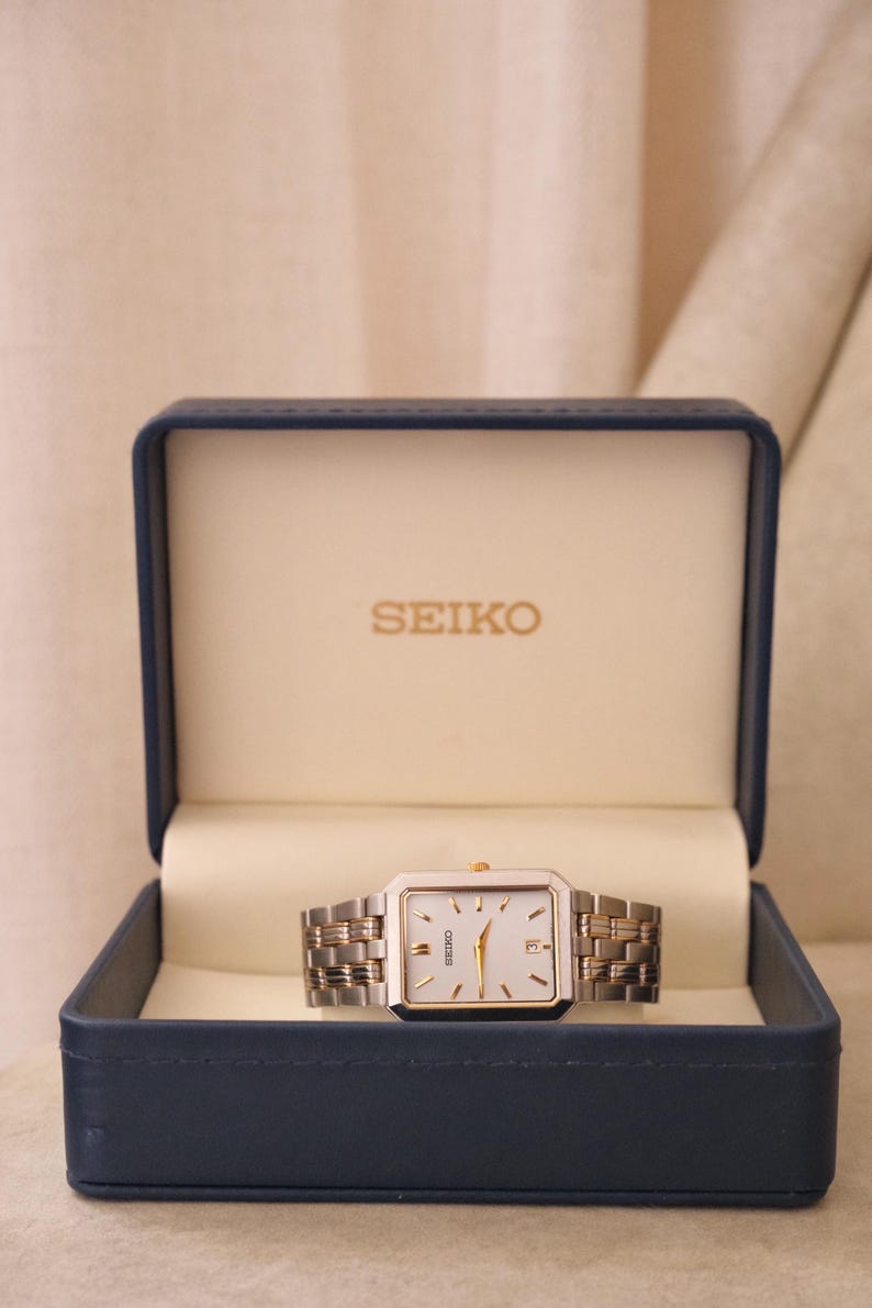 Vintage Two-tone Seiko Rectangular Dress Watch With Date, Box Papers - Etsy