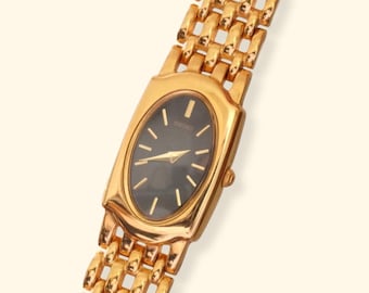NEAR MINT Vintage 90s Ladies Seiko Black Dial Gold Tank Watch Working