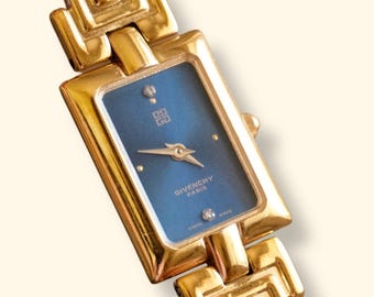 Vintage 1990s Gold-Plated Ladies' Givenchy Quartz Watch - Blue Dial Working