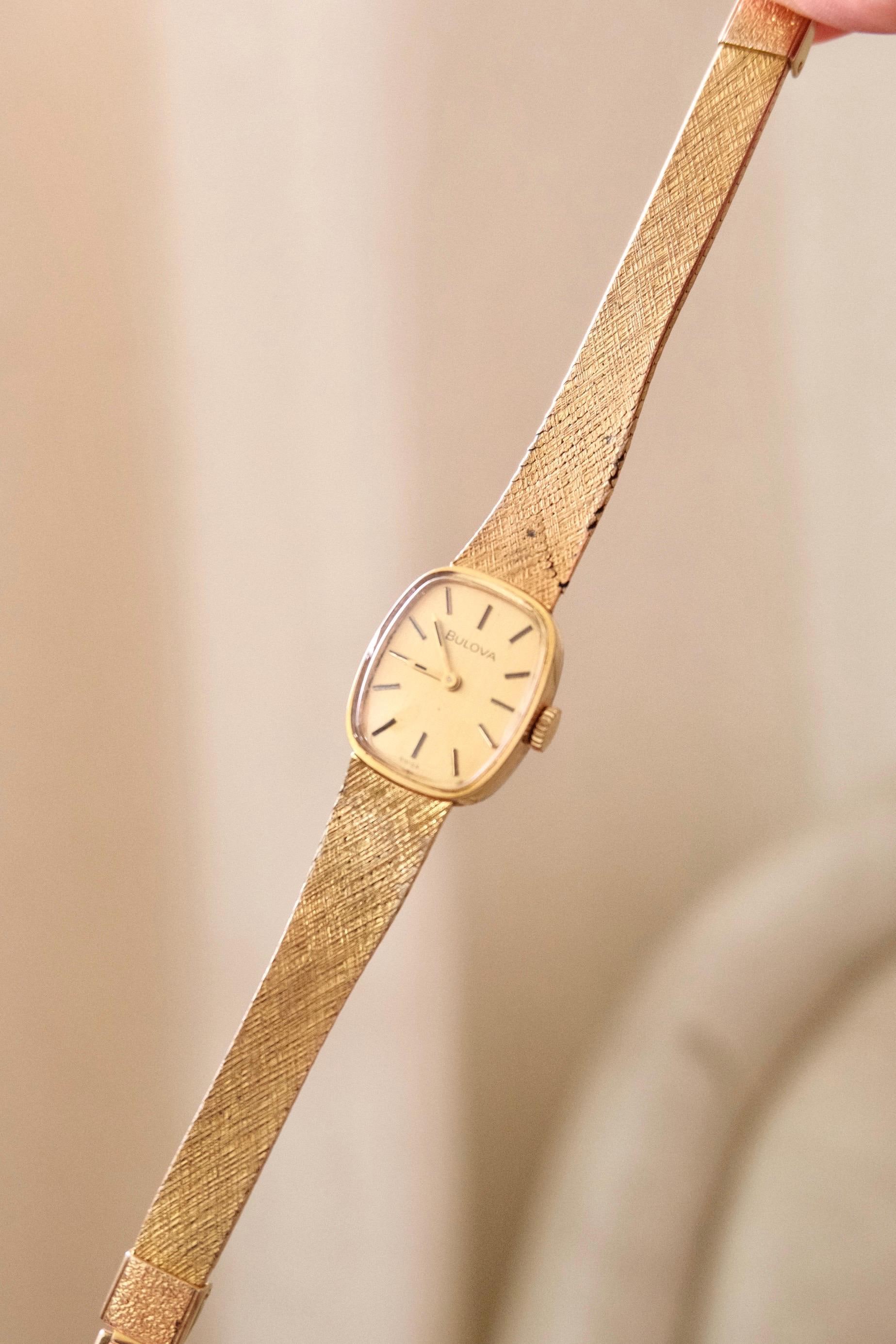 Chic Vintage Bulova Gold Mesh Ladies Watch Working – Swiss 
