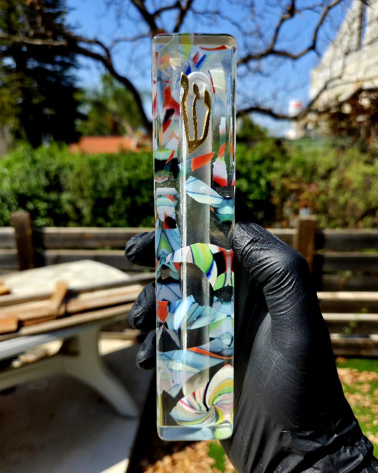Your broken wedding chupa glass - in a 8" Mezuzah case , personalized mezuzah case, wedding gift, wedding keepsake, judaica gift
