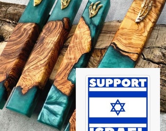 Green Mezuzah case 6/8/10 inch ,  present for new home , israel jewish mezuza for front or inner door , mazzuza for scroll
