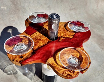Beautiful wine caddy set for 2 or 4 glasses, wine glass and bottle holder, gift for wine lover , wine gift for new home , housewarming gift