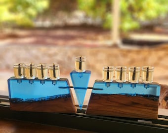 Blue Chaunuka Menorah , Chanukia , Jewish Menorah , Hanukkah Lamp , Present for Chanuka