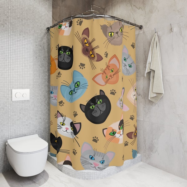 Purrfectly Adorable Cat-themed Shower Curtain, bathroom curtain cat design, Bathroom Decor, Bath Curtain