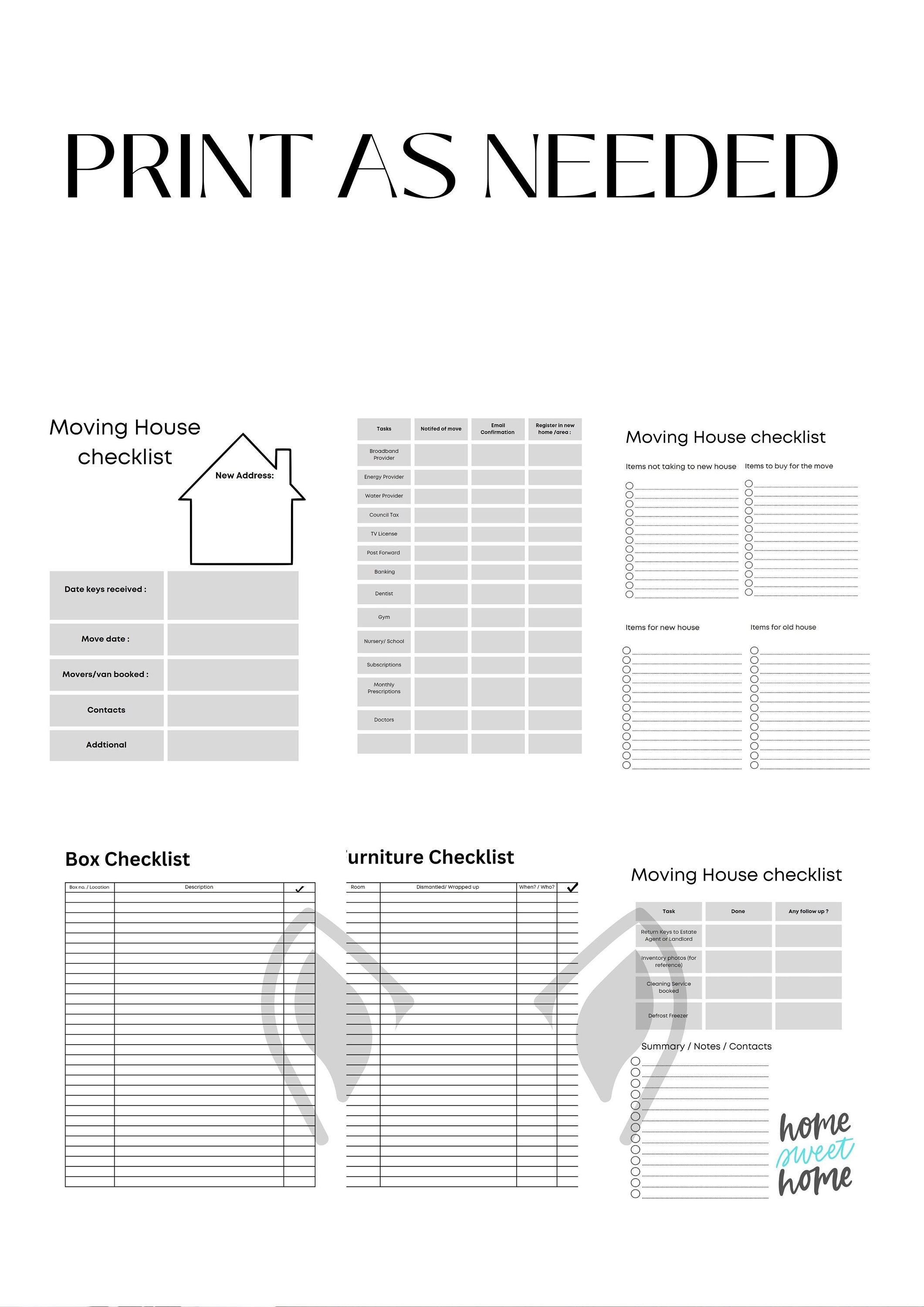 Moving House Checklist - Digital Download - Printable Workbook - Etsy
