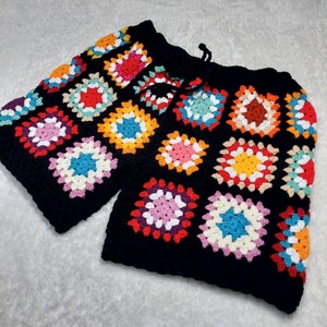 Granny square shorts,Colorful Men&#39;s Ethnic Shorts,Unisex Hand Knitted Crochet Shorts,Men&#39;s Shorts,Crochet Men&#39;s Beach Shorts,