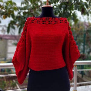 Crochet sweater, handmade sweater, crochet floral sweater, patchwork sweater, christmas gift, crochet half sleeve top