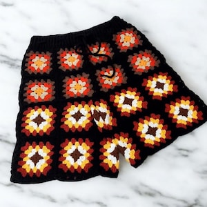 Crochet Granny Square Shorts: Unisex 100% Cotton Ethnic Patchwork